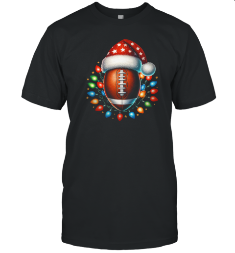 Christmas Football Fun Santa Hat Lights Holiday T- Classic Men's T-shirt