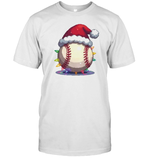 Santa Baseball With Christmas Lights Pixel Art T- Classic Men's T-shirt