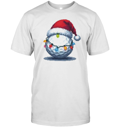 Santa Golf Ball With Christmas Lights Pixel Art T-Shirt