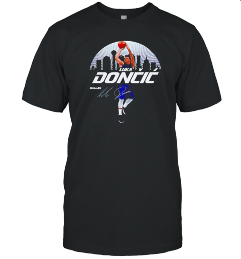 Luka Doncic Dallas Skyline Basketball Retro Signature T-Shirt