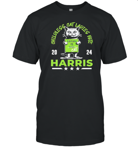 Childless Cat Ladies Vote Harris 2024 Kamala Is Brat Parody Weird JD Vance Cat Lady Meme T-Shirt