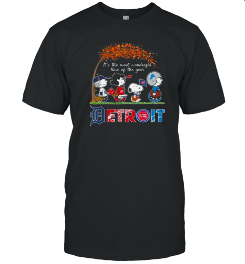 Detroit Snoopy Cartoon Sports It's The Most Wonderful Time Of The Year T-Shirt