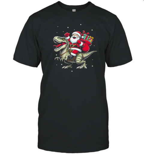 Santa Riding Dinosaur Funny Christmas Gift Boys And Teens Essential T-Shirt