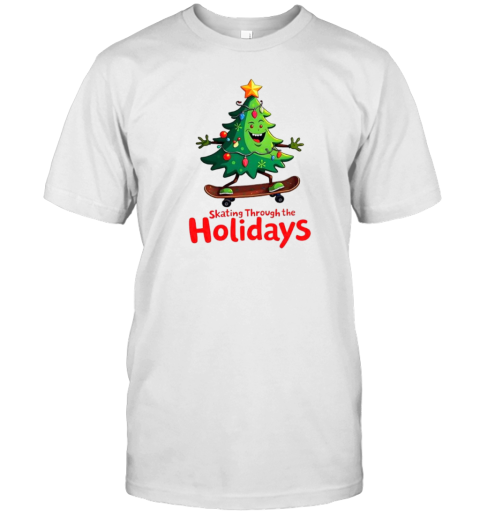 Skating Through The Holiday Christmas Tree Skateboard T-Shirt