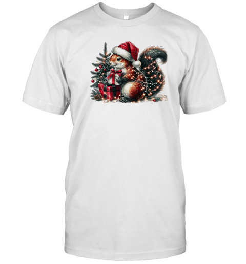 Vintage Christmas Squirrel Wrapped In Lights T-Shirt