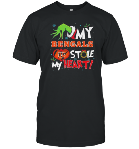 Grinch Hand My Cincinnati Bengals Stole My Heart Football 2024 T-Shirt