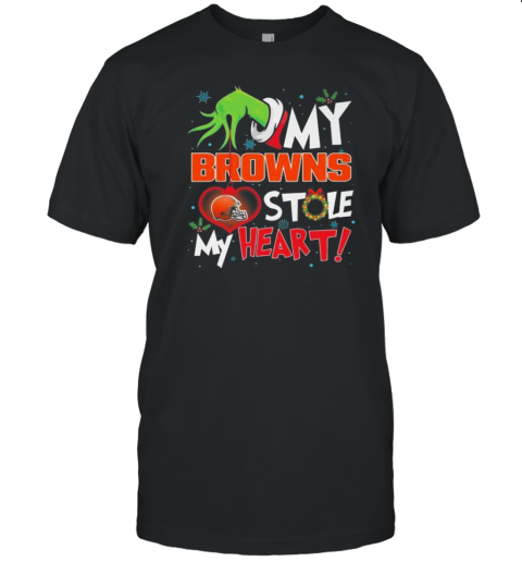 Grinch Hand My Cleveland Browns Stole My Heart Football 2024 T-Shirt