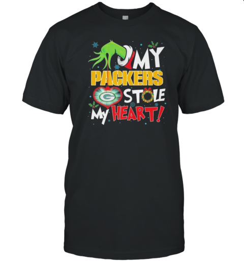 Grinch Hand My Green Bay Packers Stole My Heart Football 2024 T-Shirt