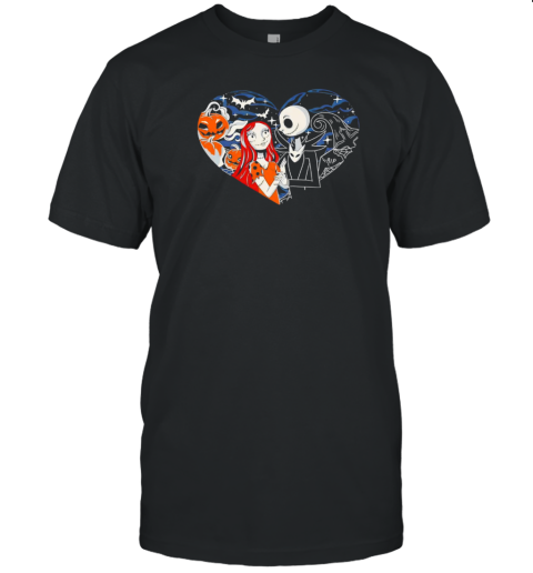 Jack And Sally The Nightmare Before Christmas Heart Pumpkin T-Shirt