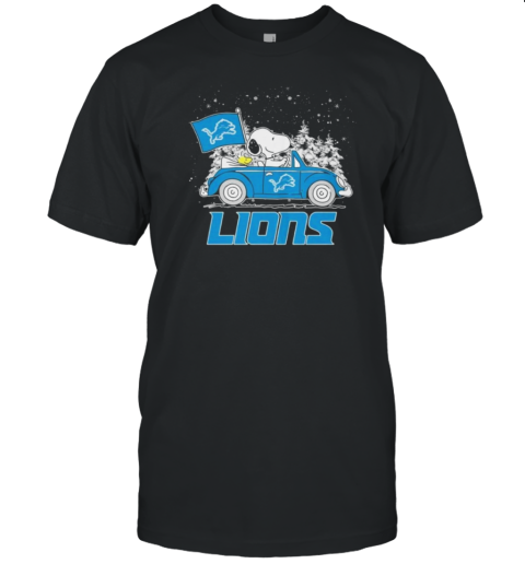 Detroit Lions Peanuts Snoopy Car Cartoon Sports Christmas 2024 T-Shirt