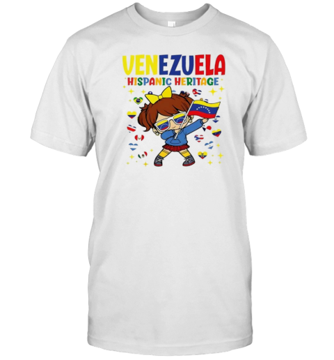 Hispanic Heritage Month Venezuela Flag Venezuelan Girl Cartoon T-Shirt