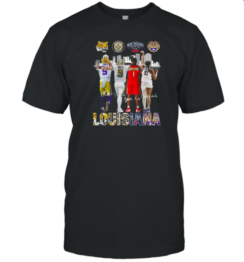 Louisiana LSU Tigers New Orleans Pelicans Saints City Champions Signatures 2024 T-Shirt