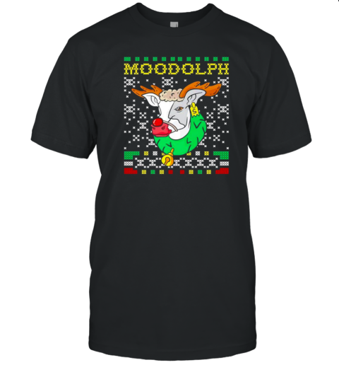 Moodolph Moo Cow Reindeer Ugly Christmas Farmer Cartoon T-Shirt