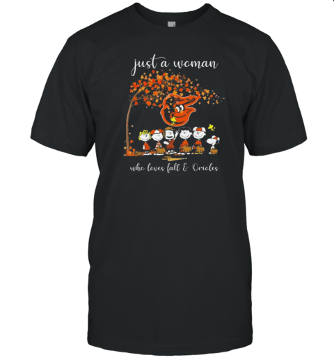 Peanuts Characters Just A Girl Who Loves Fall And Baltimore Orioles 2024 T-Shirt