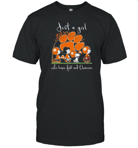 Peanuts Characters Just A Girl Who Loves Fall And Clemson Tigers 2024 T-Shirt