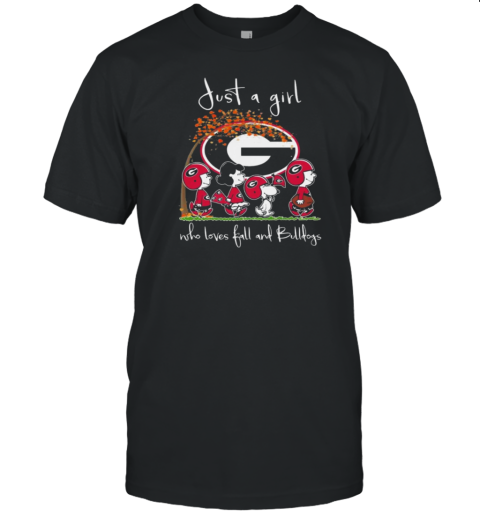 Peanuts Characters Just A Girl Who Loves Fall And Georgia Bulldogs 2024 T-Shirt