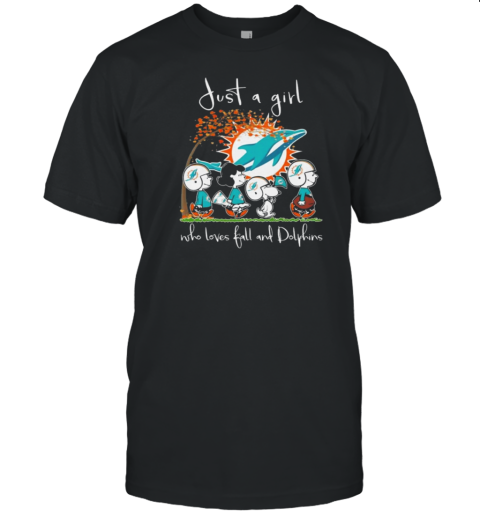 Peanuts Characters Just A Girl Who Loves Fall And Miami Dolphins 2024 T-Shirt