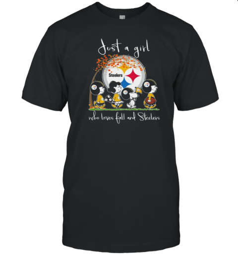 Peanuts Characters Just A Girl Who Loves Fall And Pittsburgh Steelers 2024 T-Shirt