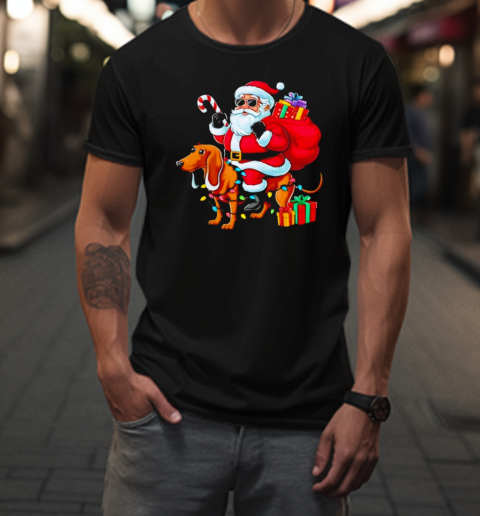 Dachshund Xmas Lighting Santa Riding Dachshund Dog Christmas 2024 T-Shirt