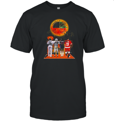 Detroit Tigers Lions Pistons And Red Wings Halloween 2024 T-Shirt Detroit Tigers Lions Pistons And Red Wings Halloween 2024 T-Shirt