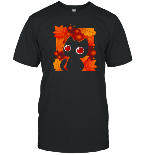 Autumn Leaves And A Black Cat Autumn Lights T-Shirt