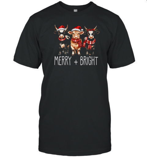 Christmas Merry  Bright Cute Xmas Cow T-Shirt