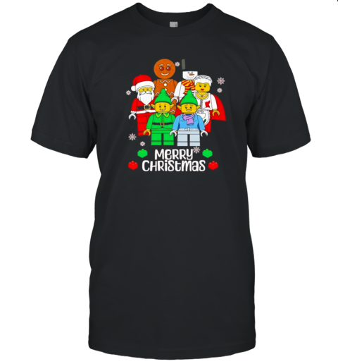 Merry Christmas Building Bricks Santa Elf Snowman Figures T-Shirt