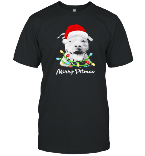 Pit Bull Santa Christmas Tree Lights Xmas Merry Pitmas T-Shirt