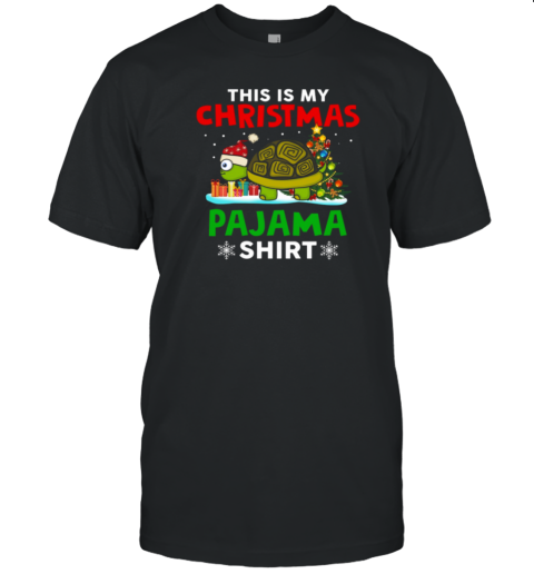 This Is My Christmas Pajama Turtle With Santa Hat Gift Christmas Tree T-Shirt