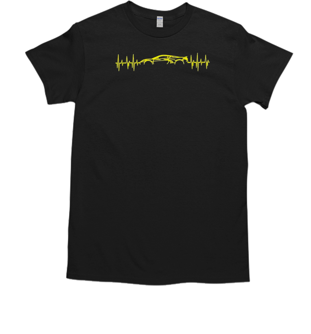 C8 Heartbeat Yellow Supercar Ekg Sports Car Heart Rate T-Shirt