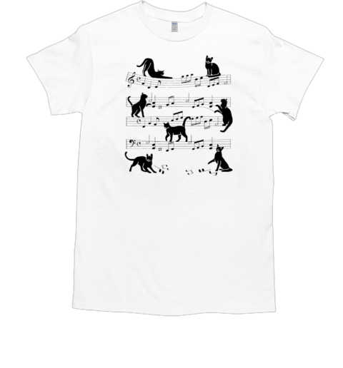 Cat Kitty Playing Music Clef Piano Musician Art T-Shirt