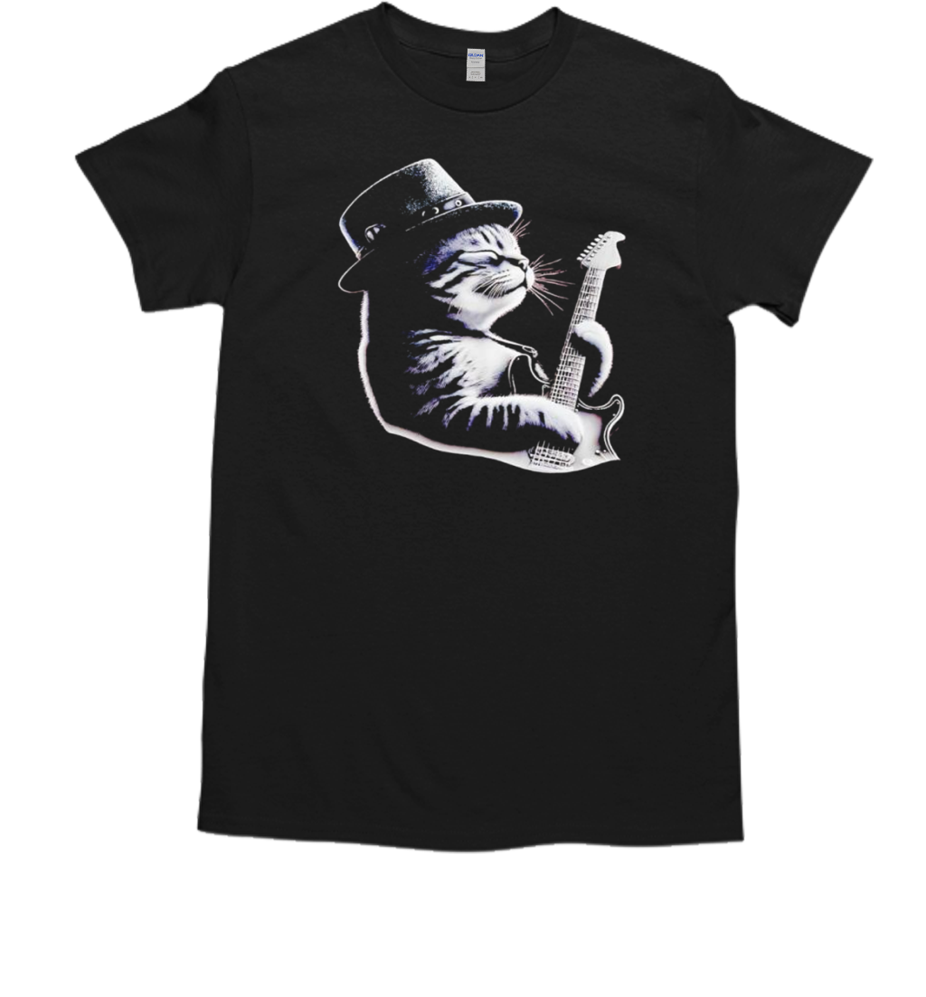 Cat Playing Guitar Funny Rock Music Guitar Cat T-Shirt