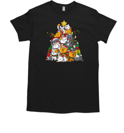 Cats Arrange A Christmas Tree Christmas Cat T-Shirt