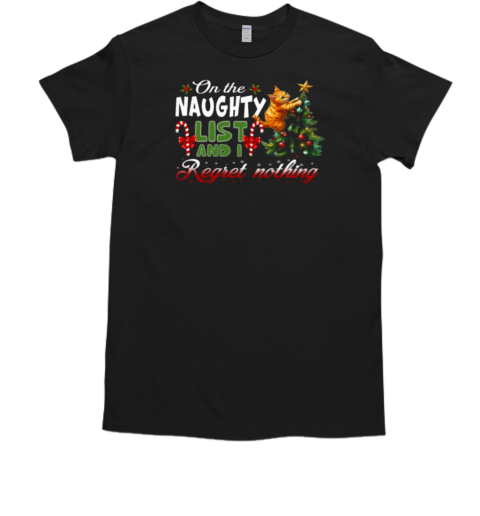 Christmas On The Naughty List Funny Xmas Cat T-Shirt