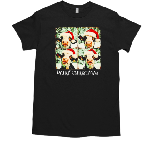 Dairy Christmas Cow Selfie Dairy Cow Wearing Santa Hat T-Shirt