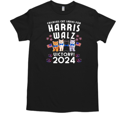 Harris Walz 2024 Victory Cat Ladies Memorabilia Cute Gift US Flags T-Shirt