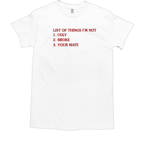 List Of Things I'M Not Ugly Broke Your Mate T-Shirt