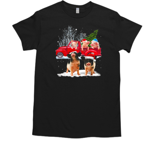 Pig Christmas Tractor Santa Christmas Tree T-Shirt