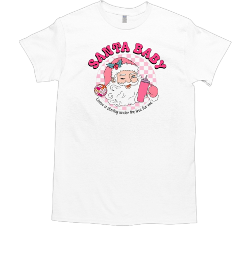 Retro Groovy Pink Santa Baby Checkered Cartoon T-Shirt