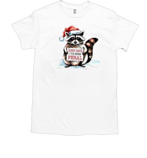 Sorry Santa Ive Been Feral Christmas Funny Raccoon Mugshot Santa Hat T-Shirt