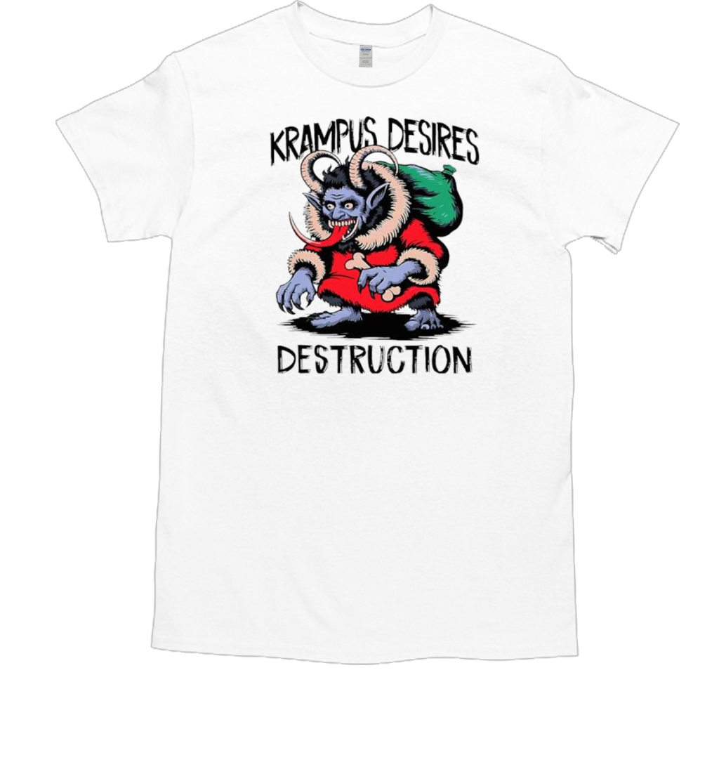 Krampus Desires Destruction Devil Satan Christmas Occult Cartoon T-Shirt