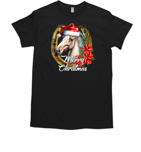 Horse Face Inside Horseshoe Christmas Horse T-Shirt