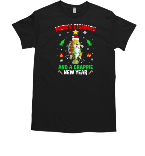 Fishing Funny Xmas Merry Fishmas Crappie Christmas Tree 2024 T-Shirt