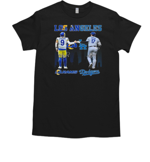 Los Angeles Rams Los Angeles Dodgers The Rivals In The City 2024 Signatures T-Shirt Los Angeles Rams Los Angeles Dodgers The Rivals In The City 2024 Signatures T-Shirt