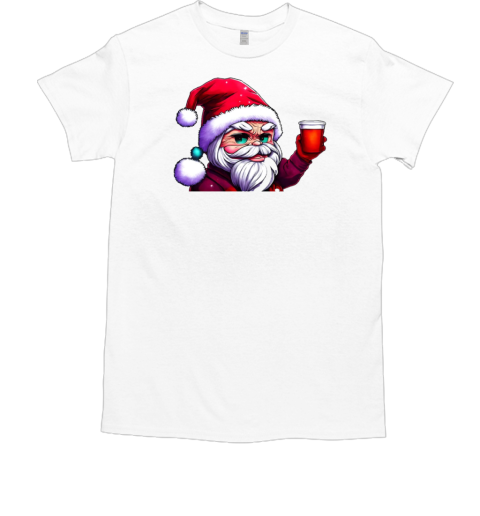 Smiling Cartoon Santa Claus with Red Cup T-Shirt