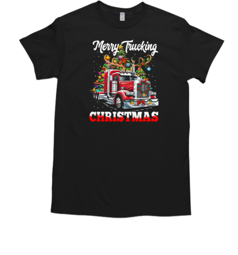 Merry Trucking Christmas Funny Trucker With Reindeer On Head T- Classic Men's T-shirt