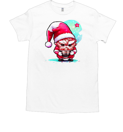 Cartoon character wearing Santa Claus and drinking coffee T-Shirt