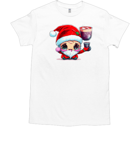 Cartoon Santa Claus Character with Cups of Liquid T-Shirt