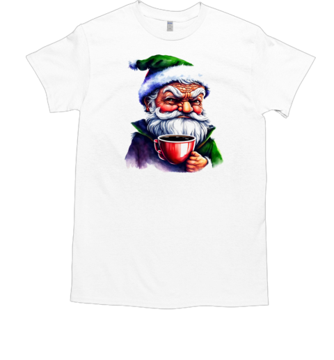 Cartoon Santa Claus holding a cup of coffee T-Shirt