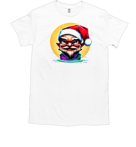 Humorous Elf Wearing Santa Hat and Green Beard T-Shirt